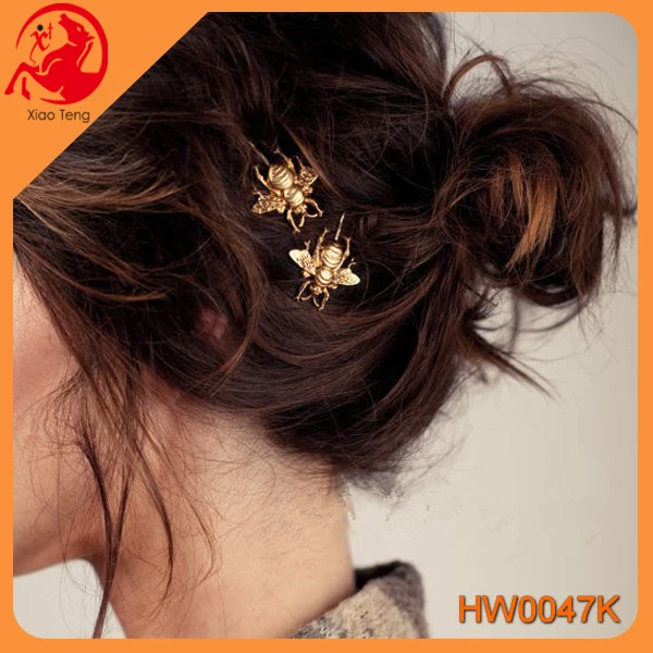 

Fashion style Burt's Bees single big hair pins gold or silver zinc alloy barrettes for women, Gold;silver