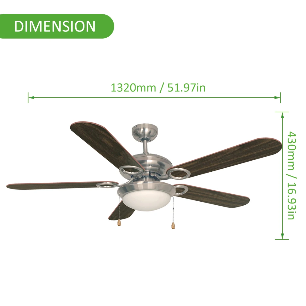 5 Wooden Blades High Quality Glass Shade Modern Glass Shade Ceiling Fan Light with UL certification