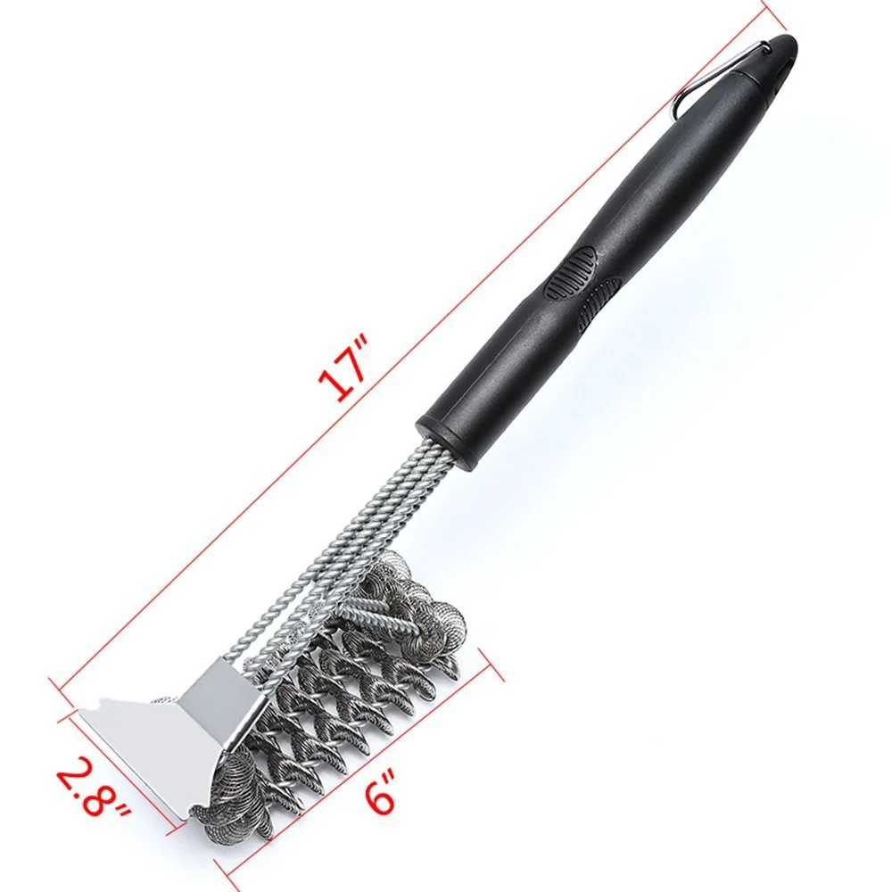 

WCP312 New Amazon Double Helix Bristle with Spring BBQ grill cleaning brush 18 inch long handle 3 bbq grill brush, Black