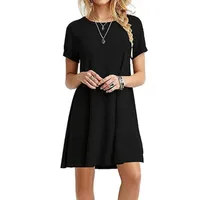 

Women's Casual Plain Short Sleeve Simple T Shirt Loose Dress For Woman