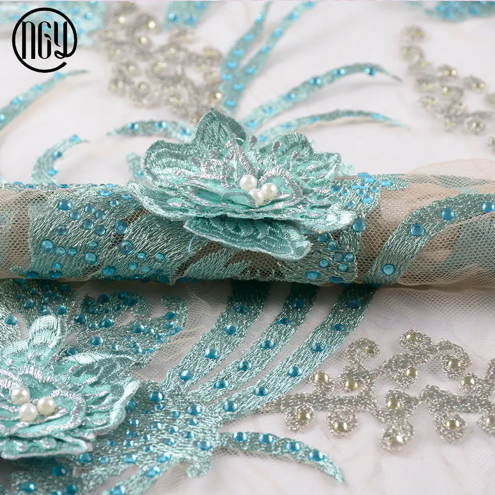 

Shaoxing polyester handwork pearl lace embroidered fabric with rhinestone, As pictures or customized