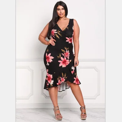 F20449A Fashionable dress plus size   dress deep v neck leopard print  plus size women clothing for fat ladies