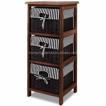 Solid Wood Furniture Willow Basket Wicker Drawers Chest Bathroom