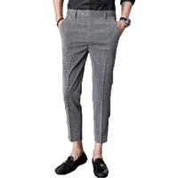 

Korean style slim gery square men suit pants for businessman trousers suit for young man formal pant suits for weddings