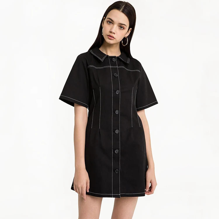 Latest Custom Modest Neat Casual Dress Short Sleeve Black Shirt Dress Women  - Buy Neat Casual Dress,Modest Casual Dress,Black Shirt Dress Women Product  on Alibaba.com