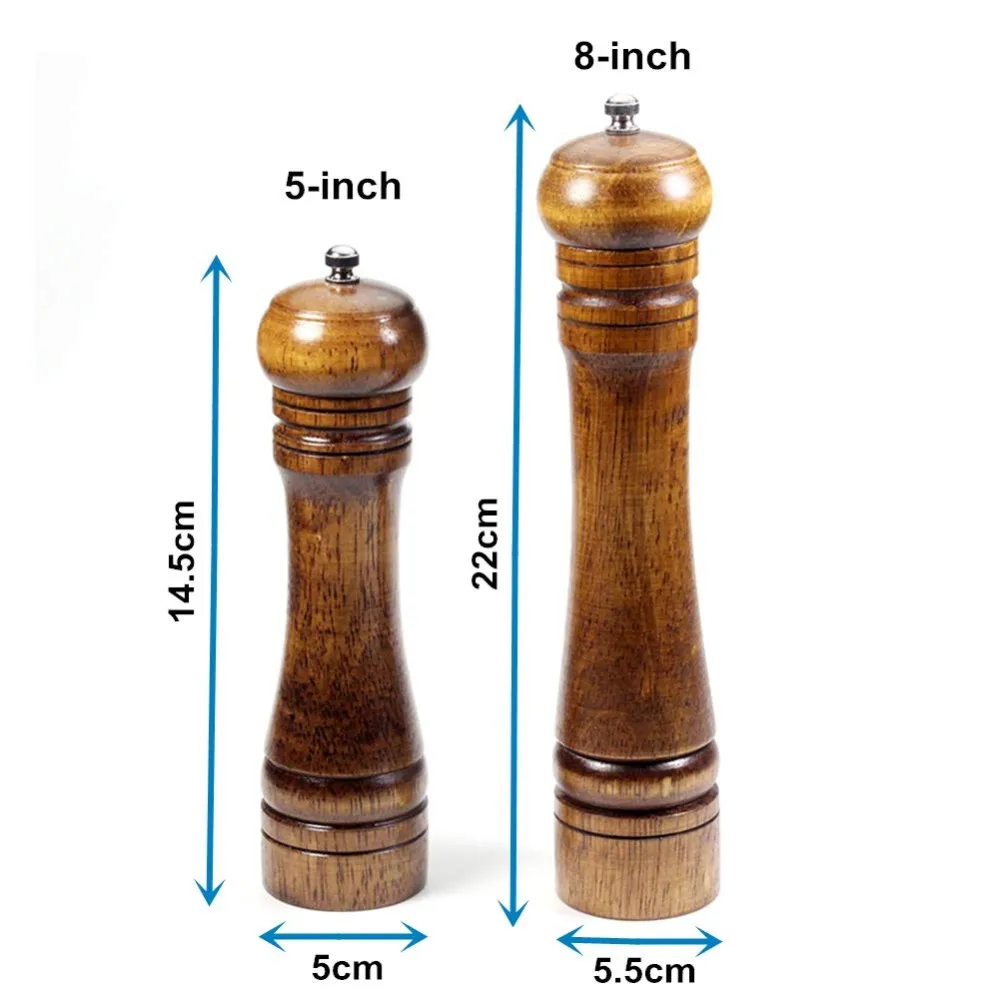 One Handed Bamboo Wood Chili Salt & Pepper Grinder Kit Manual Large