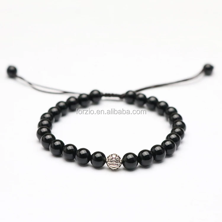 

BN1095 Tibetan om mantra etched carved word agate beads with pixiu metal focal bead macrame bracelet