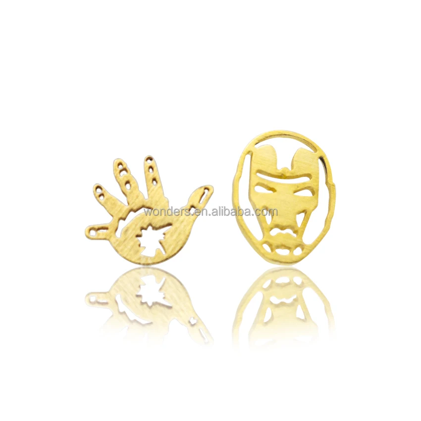 Iron Man Head Helmet Mixed Stud Earings Jewelry Gold Plated Fashion Stainless Steel Earrings 2017