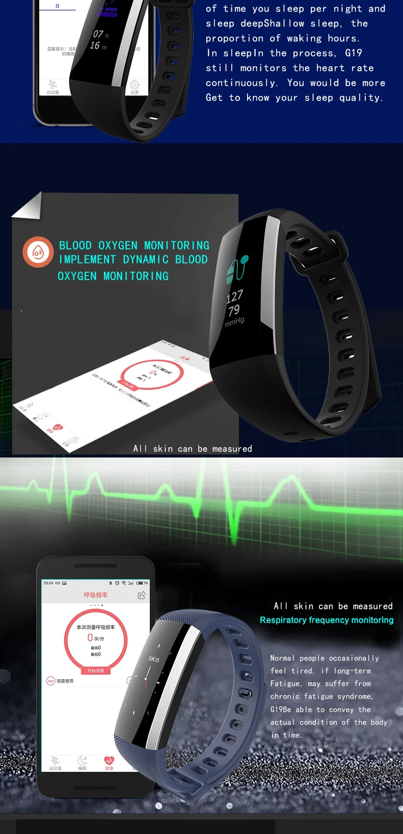 2018 Bluetooth Smart Bracelet for Men Heart Rate Sleep Monitor Smartband