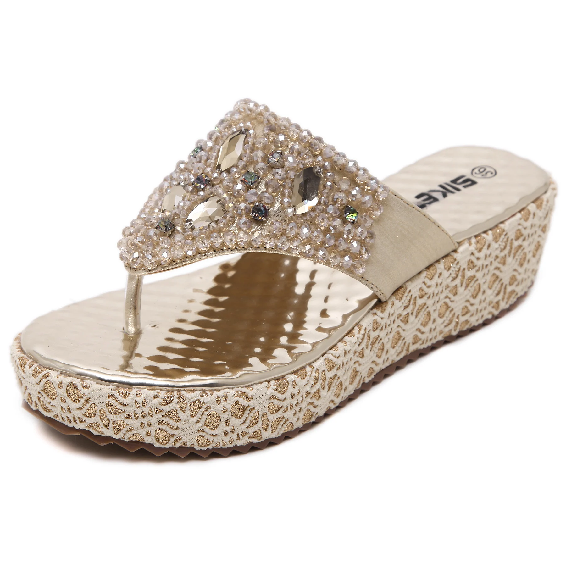 

Dropshipping shoes Directly Wearable Women Sandals With Diamond Beads Decorate Casual Lady Slide Sandal, Gold silver