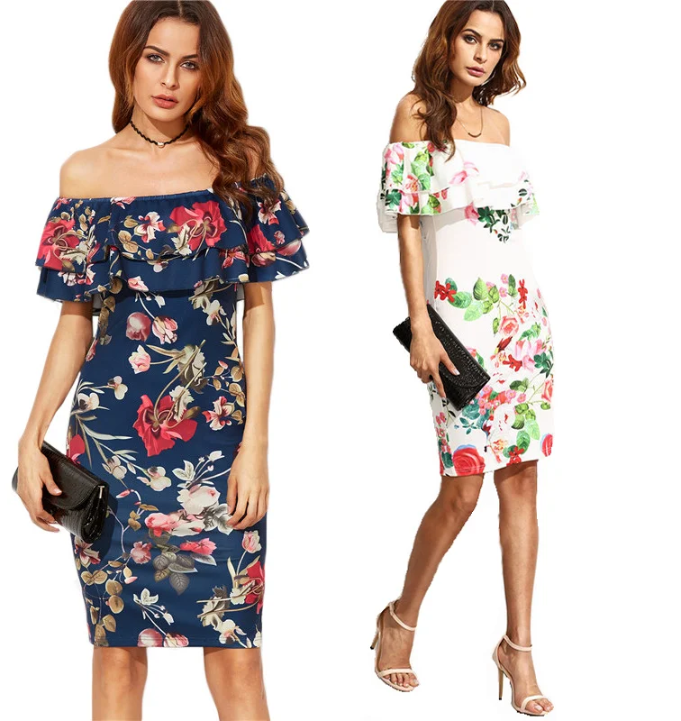 

Alibaba Online Shopping Fashion Women Clothing Elegant Ladies Floral Printed Dress, 4 colors