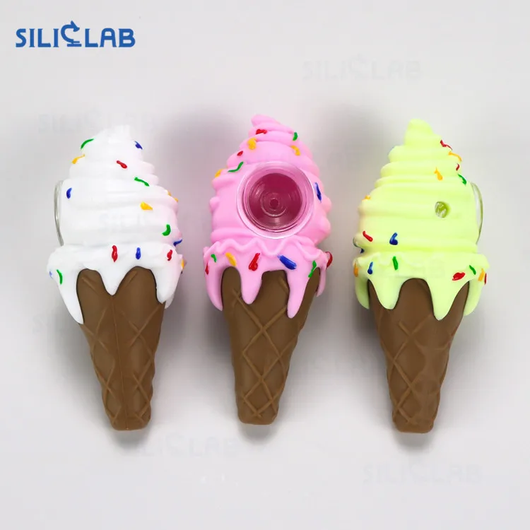 

Siliclab food grade silicone glass oil burner pipe bubbler water pipe smoking ice cream cone smoking pipe, 10 colors for choose