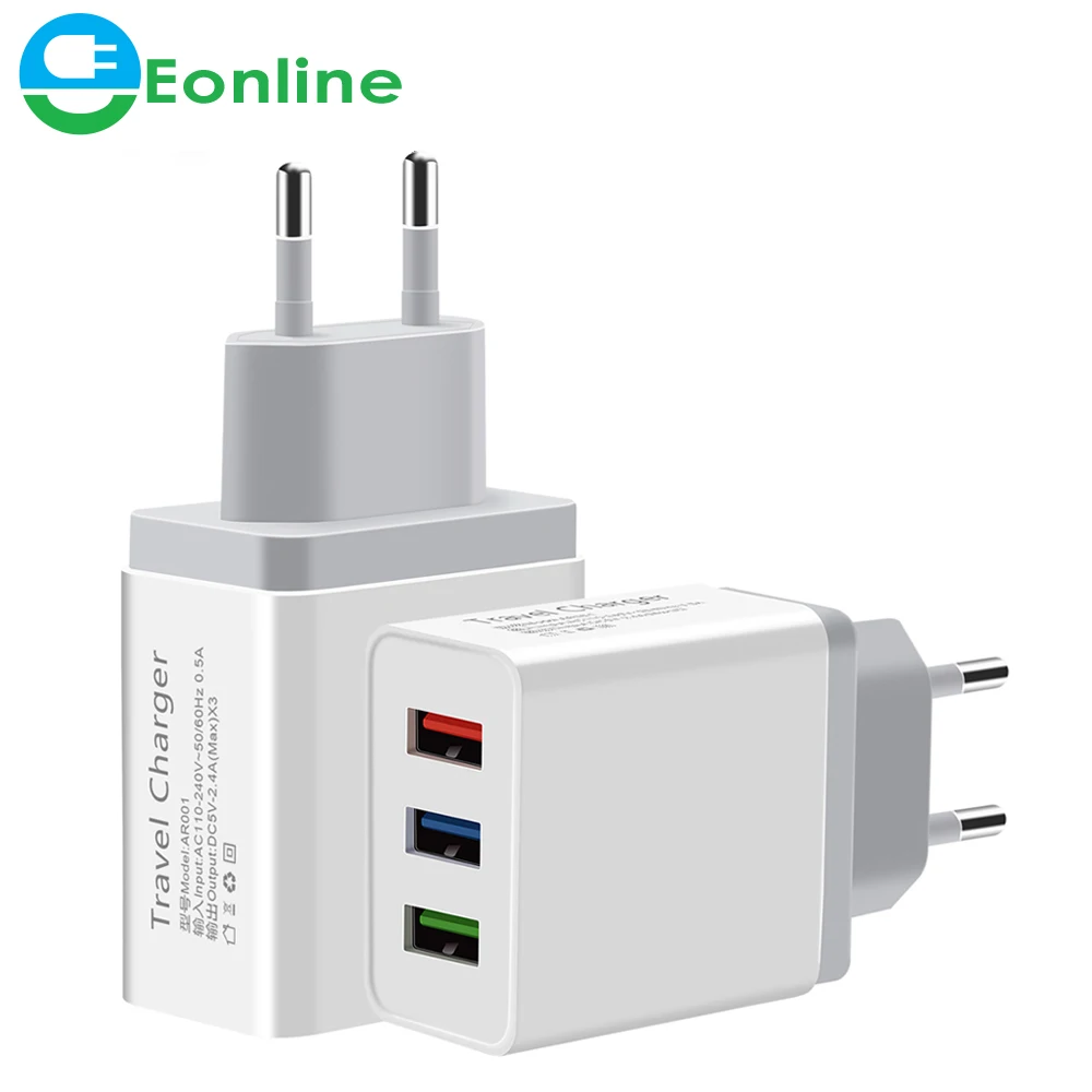Universal 5V 3A 3 USB Travel Charger Adapter Wall Portable EU Plug Mobile Phone Smart Charger for iPhone XS Max X 8 iPad Tablet