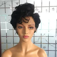 

Side Part Curl Style 100% Human Hair Wigs Pixie Cut Lace Front Wigs