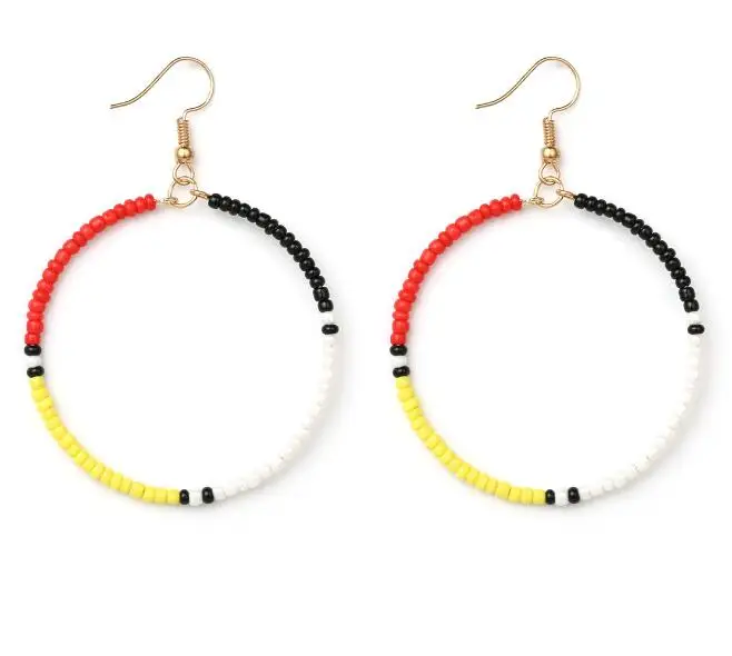 

Boho Ethic Circle hoop Orange Black White Seedbeads Earring, Red;black;white;orange