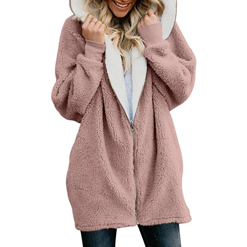 

Women Zip up Hooded Fluffy Coat Cardigans Outwear Jackets With Pocket