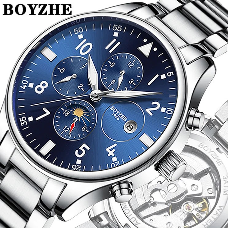 

2019 BOYZHE New Sport Brand Watch Automatic Mechanical Tourbillon Skeleton Wholesale Stainless Steel Waterproof Man Watch