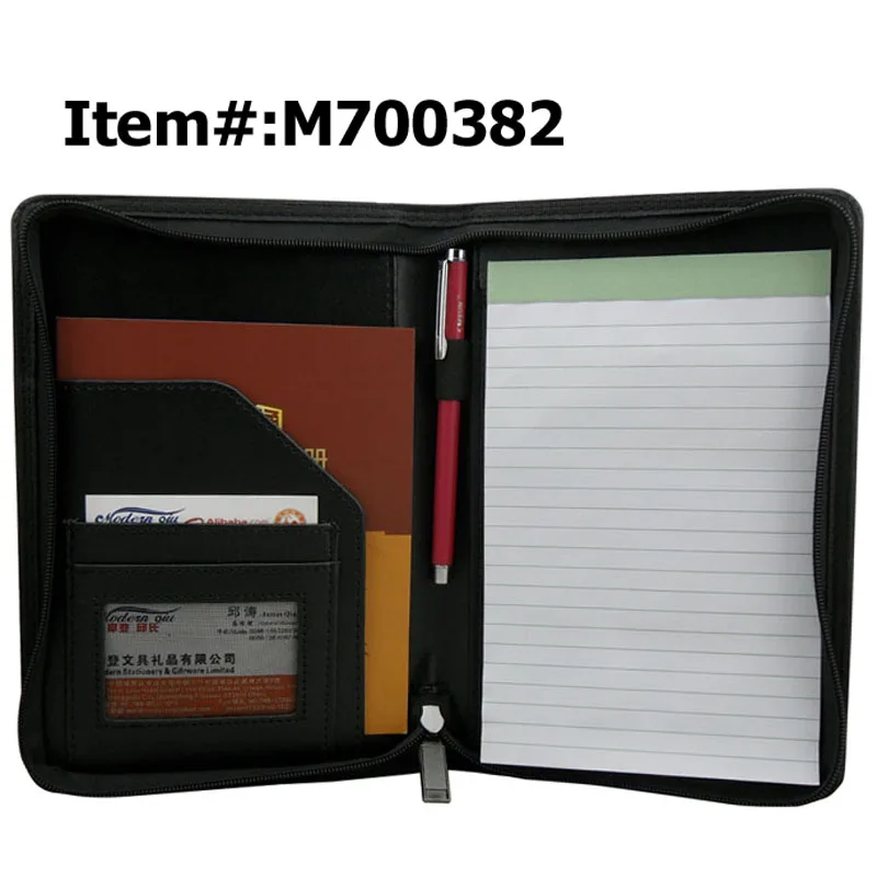 A5 Black Unzipped PU Leather Conference Folder Portfolio W// Slots Free Notepad