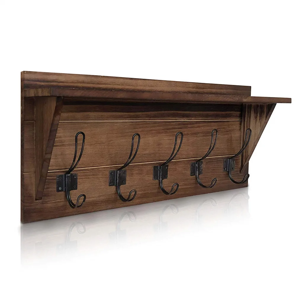 
Rustic Wall Mounted Coat Rack Shelf 