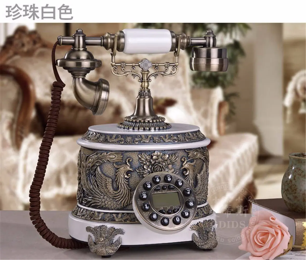 Antique Telephone/ Craft /Corded Phones,Resin, Pearl White,250220310mm