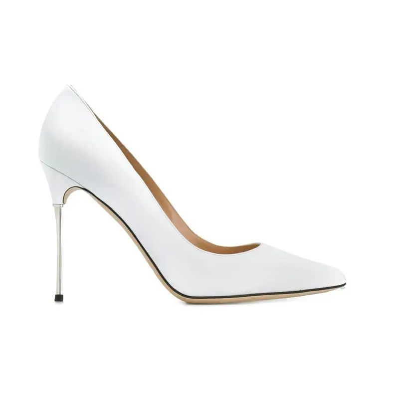 

Fashion lady shoes customized logo white leather bridal women pencil high heels