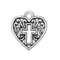 

Zinc Alloy Antique Silver Tone Cross In Heart Christian Religious Charm