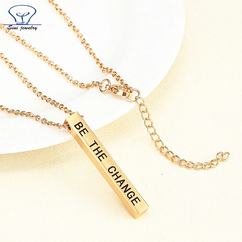 

Personalized Tricolor Engraved Vertical Bar Necklace with Stamped Logo