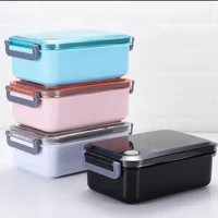 

2 Compartment Plastic And Stainless Steel Lunch Box Bento Food Container For Students Children