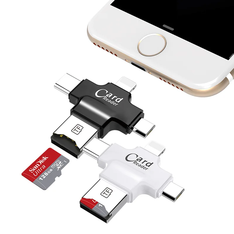 

16GB 32G 64gb 128G 4 in1 Micro USB flash drive Type C OTG TF Card Reader for IOS iPhone Android Samsung