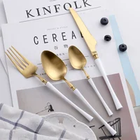

Colorful Luxury 304 Stainless Steel Knife Spoon Fork Gold Plated Flatware Set Matte Black Gold Pink Handle Cutlery Set