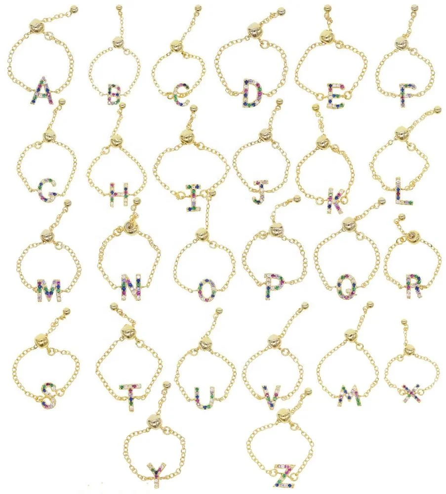 

adjust chain band personalized name letter jewelry 26 Alphabet Initial ring, Customized