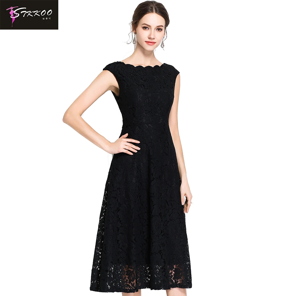

Wholesale Elegant Wave Collar Lace Dress, Black;white