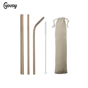Image of reusable stainless steel drinking straw with wood case,reusable metal straw set with logo