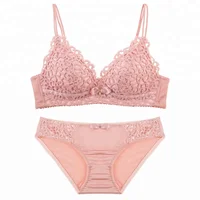 

Embroidery Flower Push Up Underwear Bra Brief Sets For Young Girl