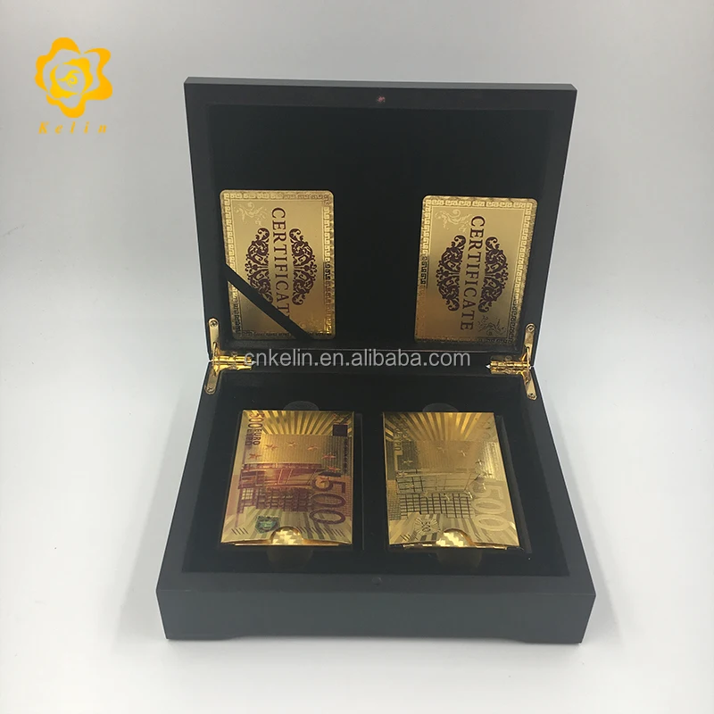 

2 pcs Euro 500 Gold Pure Foil 24K Carat Certified Gold Foil Plated Poker for Great Gift Games