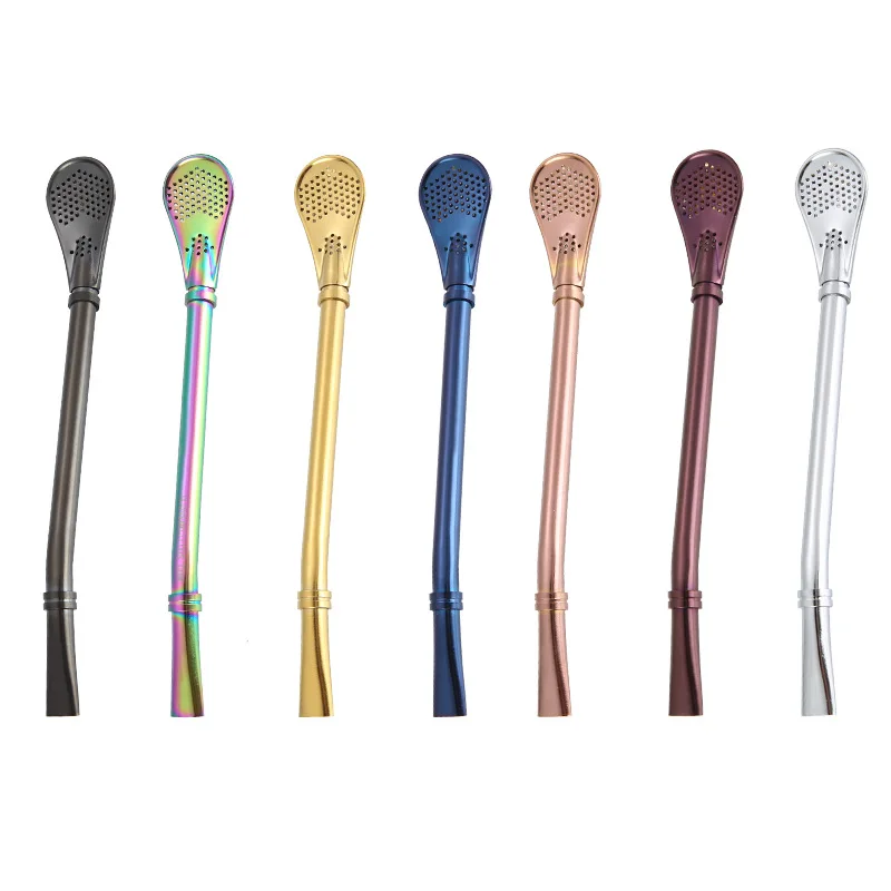 

Barware Drinking tool Stainless steel Filter spoon Yerba tea straw, Silver;gold;rose gold;black;rainbow;blue;purple