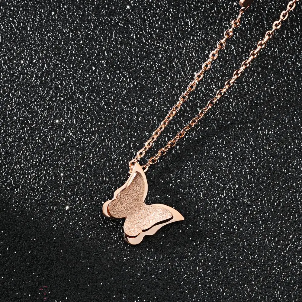 

Wholesale hot sale titanium steel necklaces simple rose gold butterfly Jewelry Pendant Necklaces