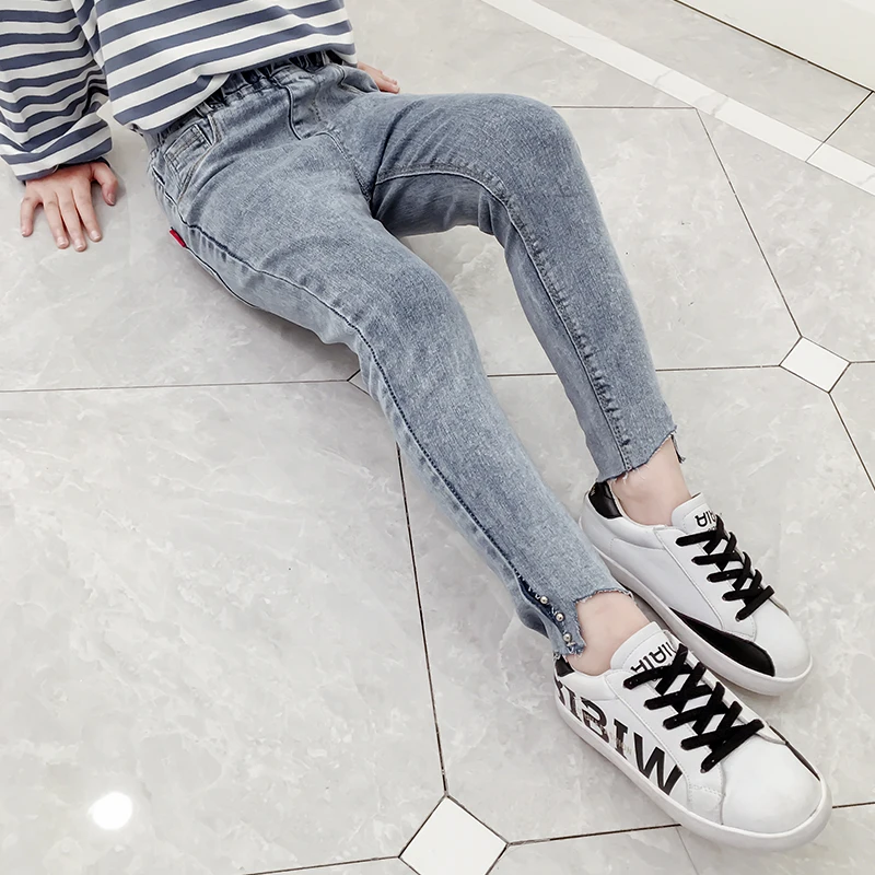 
Wholesale Price Girls Fitness Mid-waist Denim Pants Kids Korean Spring Jeans 