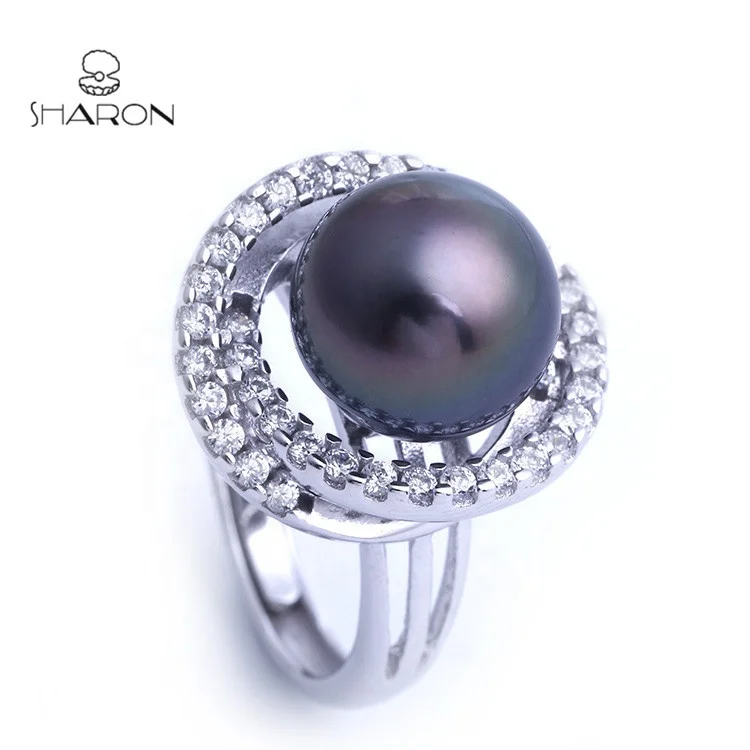 

2018 Unique Sharon Pearls Women Jewelry S925 Sterling Silver Freshwater Pearl Ring Blank For Big Size, White