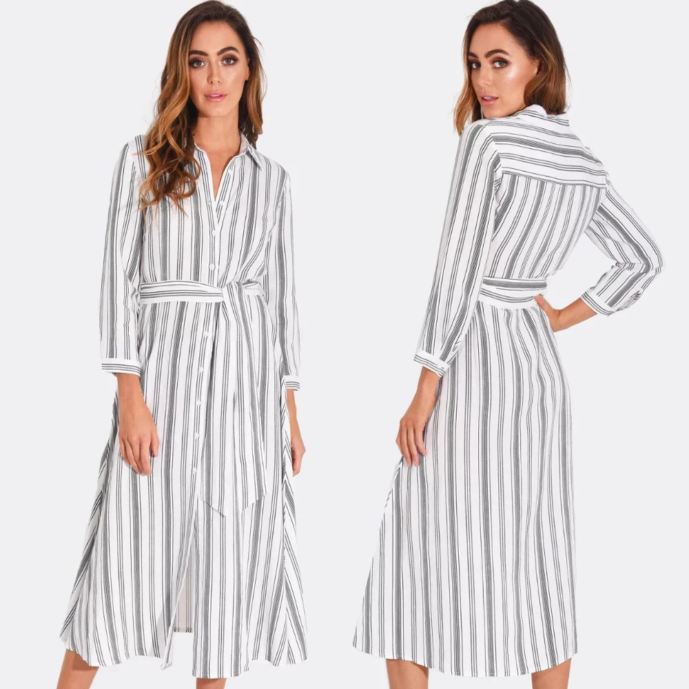 

Ladies Front Buttons Black and White Striped Maxi Dress Woman, Black white striped or costom