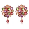 Vogue Jewelry Wedding Earrings 18K Rose Gold Plated Round Flower Shape Colorful Crystal Zircon Stud Earrings