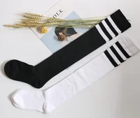 

Japan girl black Stripe Athletic Cotton knit over the knee slouch football long Socks