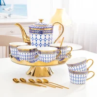 

High Quality European Luxury Rotary Tea tray Ceramic Afternoon Tea Coffee Cup Household Teapot Set