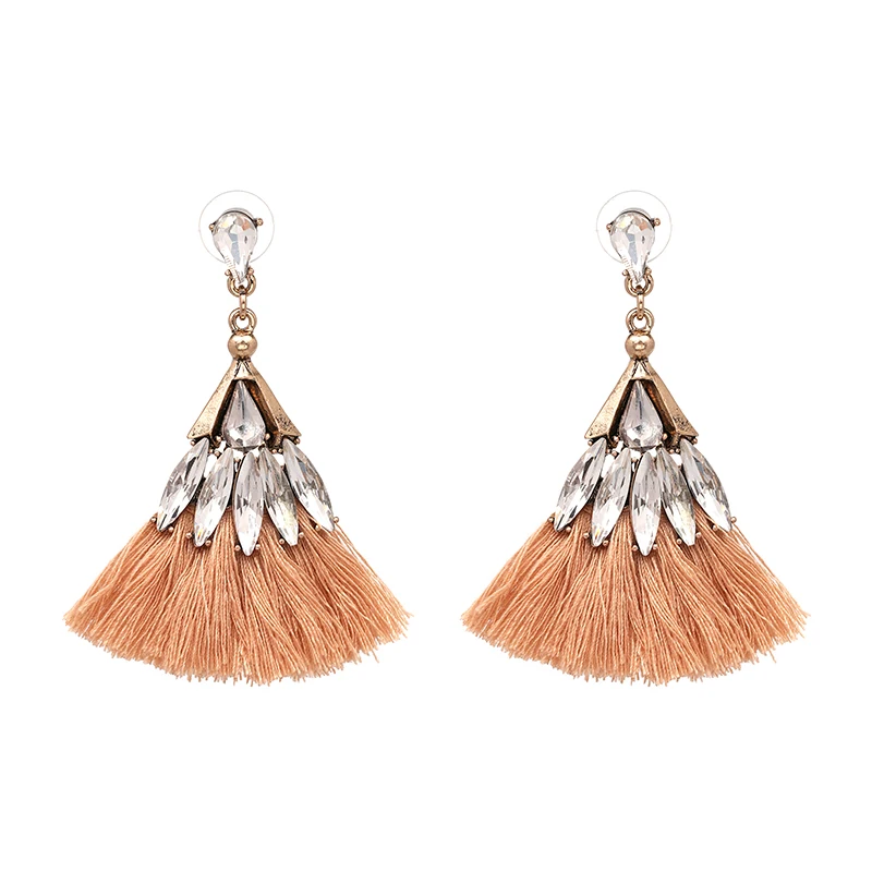 

JuJia Stock Sale New Crystal Cotton Tassel Earrings Fashion Jewelry Skirt Dangle Drop Earrings For Women Fringing