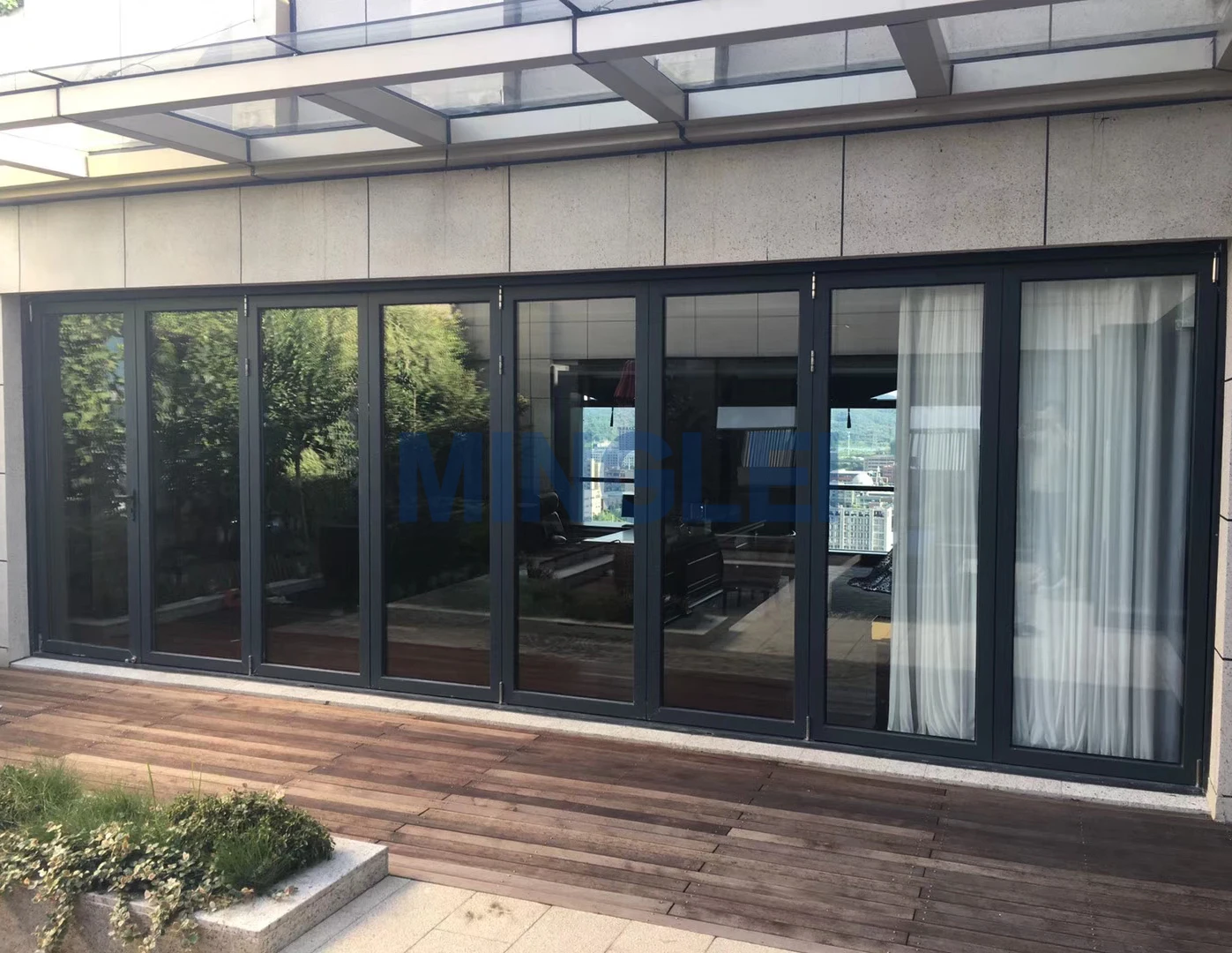 Minglei High quality heat insulation triple glazed aluminum bifolding doors folding patio doors exterior factory