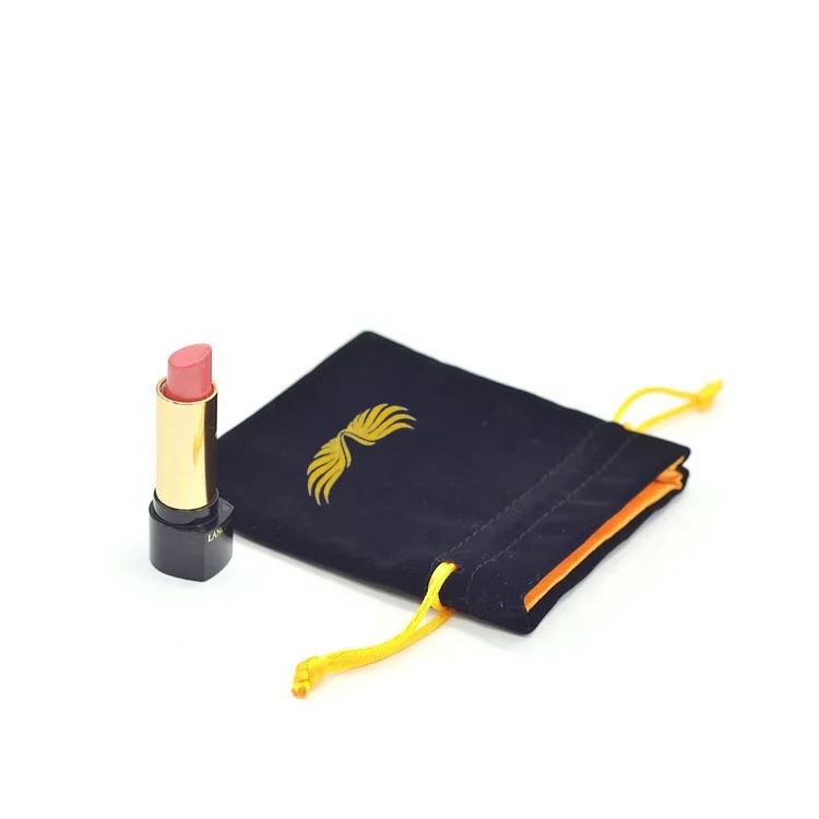 

Gold Printing logo black velvet jewelry pouch with satin lining, N/a