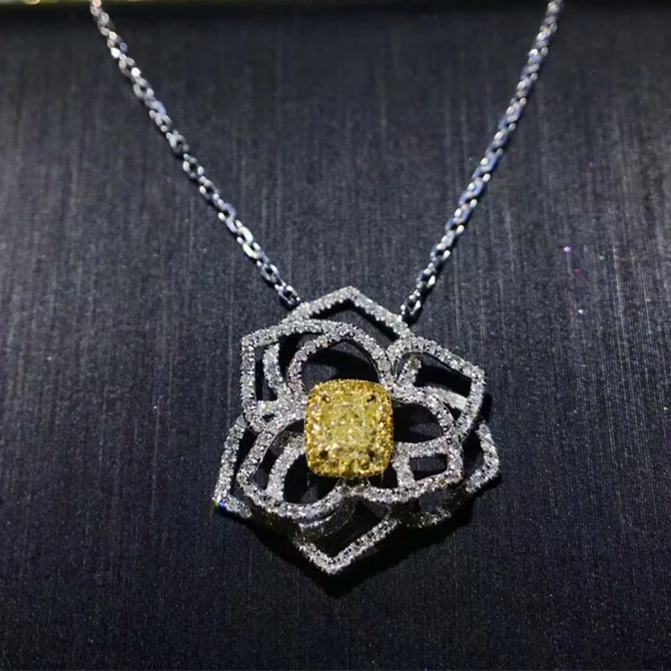 

18k gold diamond fine jewelry wholesale luxury new design natural real South Africa Yellow diamonds pendant necklace