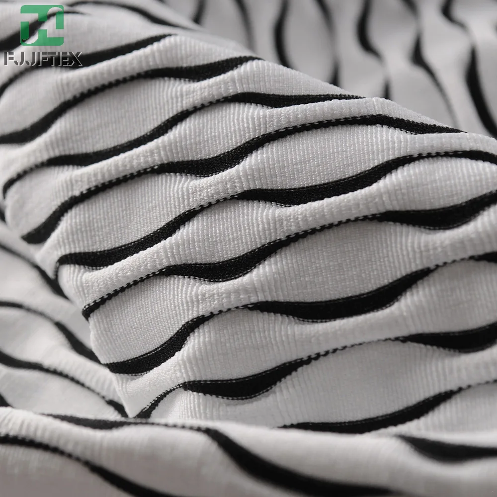 
Polyester Spandex Jacquard Crepe Seersuck Strip Knitted Fabric For Women Apparel 