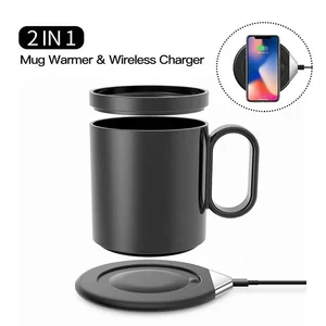 Temperature Control Ceramic Mug Warmer with Wireless Charger for Desk Home Office Coffee Tea Milk Juice