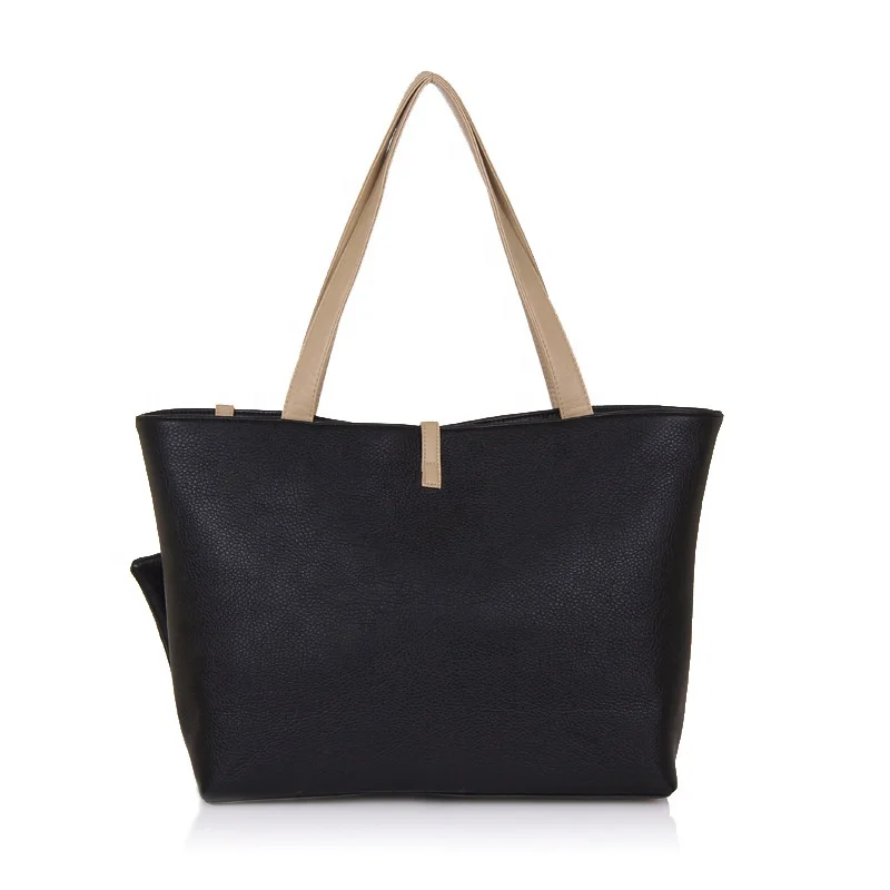 

Wholesale lady PU leather casual tote bag handbag with coin purse for women, Black